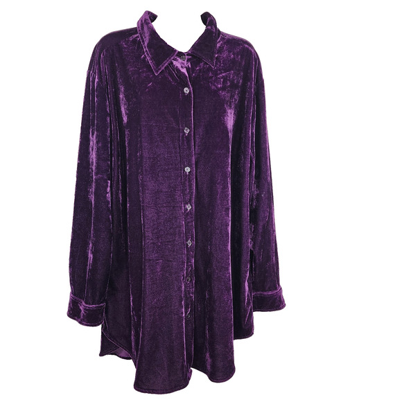 Just My Size Womens Shirt 3X Deep Purple Velour Button Tunic Long Sleeve Festive - Picture 1 of 9
